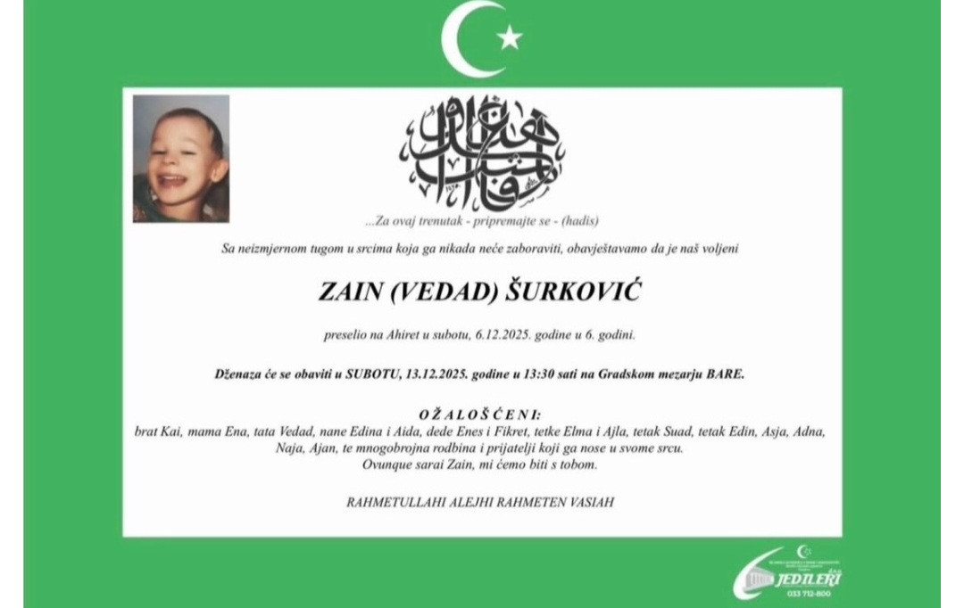 TUGA U SARAJEVU Preminuo šestogodišnji Zain Šurković - featured image