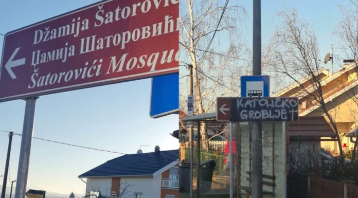 Sraman čin: Oštećen putokaz koji je upućivao na džamiju, preko ispisano “Katoličko groblje” Sraman čin: Oštećen putokaz koji je upućivao na džamiju, preko ispisano "Katoličko groblje" - featured image