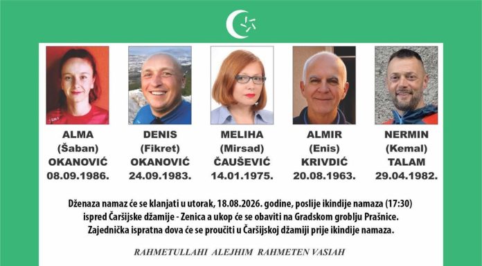 ZENICA SE OPRAŠTA OD PET STRADALIH PLANINARA: U utorak komemoracija i zajednička dženaza ZENICA SE OPRAŠTA OD PET STRADALIH PLANINARA: U utorak komemoracija i zajednička dženaza - featured image